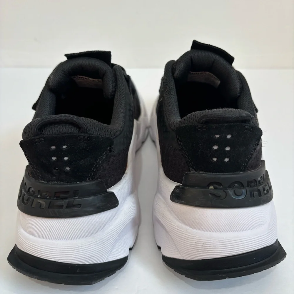 Sorel Kinetic RNEGD Sneakers Black White Hook & Loop Strap Athletic Shoes 6.5